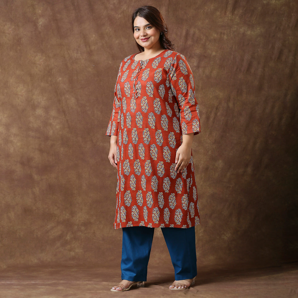 Plus Size Kurta | 2XL - 8XL | 100% Cotton | Rust