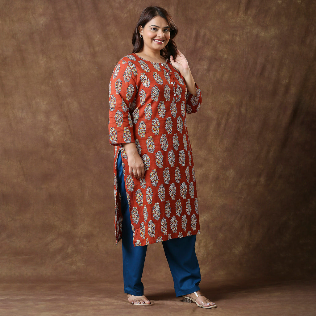 Plus Size Kurta | 2XL - 8XL | 100% Cotton | Rust