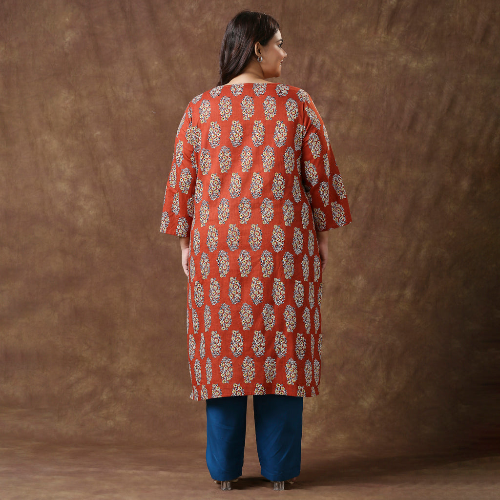Plus Size Kurta | 2XL - 8XL | 100% Cotton | Rust