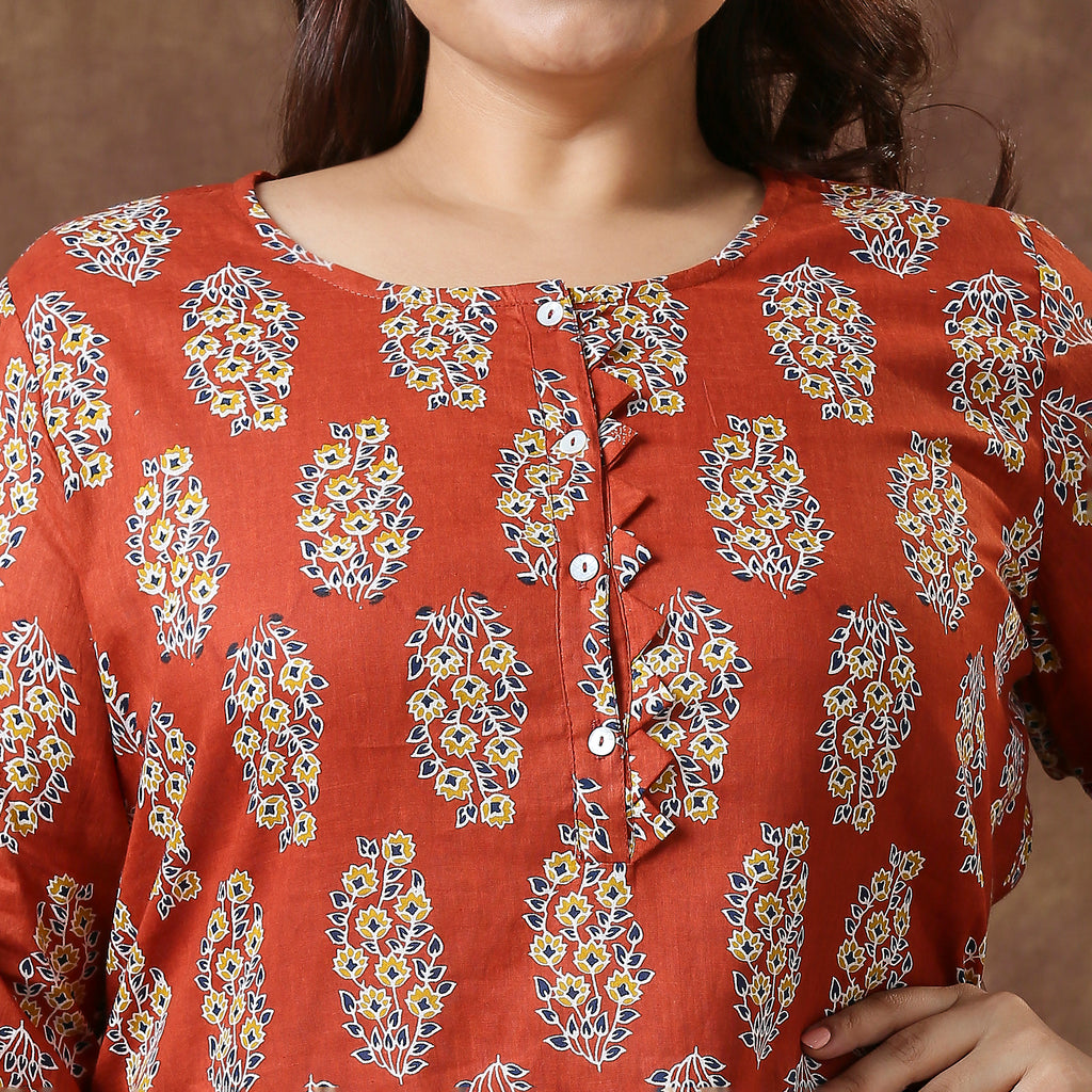 Plus Size Kurta | 2XL - 8XL | 100% Cotton | Rust