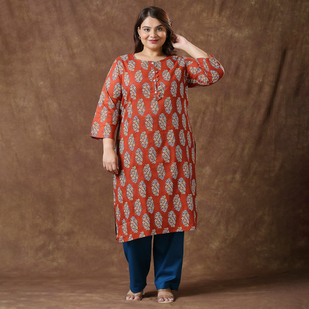 Plus Size Kurta | 2XL - 8XL | 100% Cotton | Rust