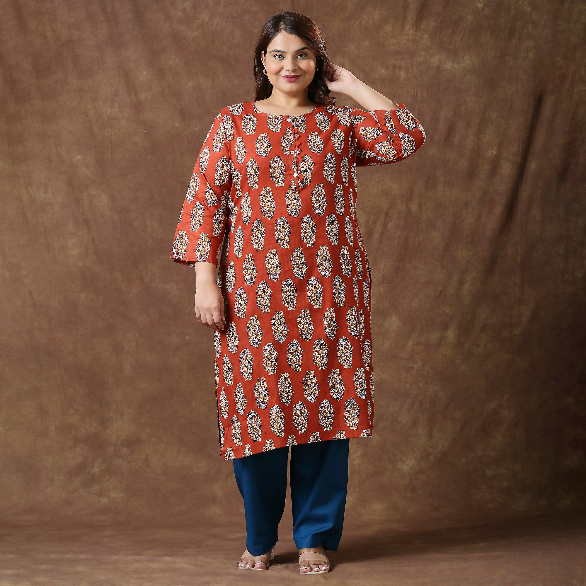 Plus Size Kurta | 2XL - 8XL | 100% Cotton | Rust