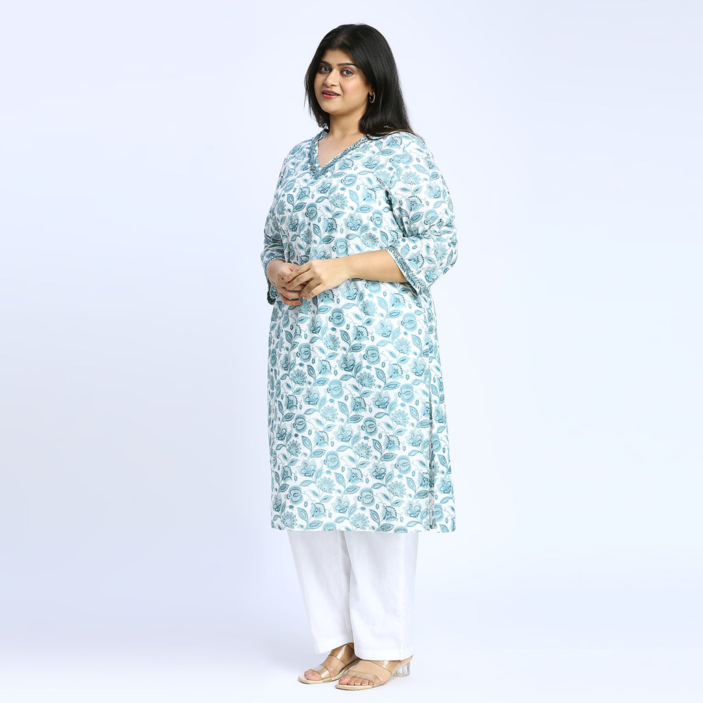 Plus Size Kurta | 2XL - 8XL | 100% Cotton | Blue