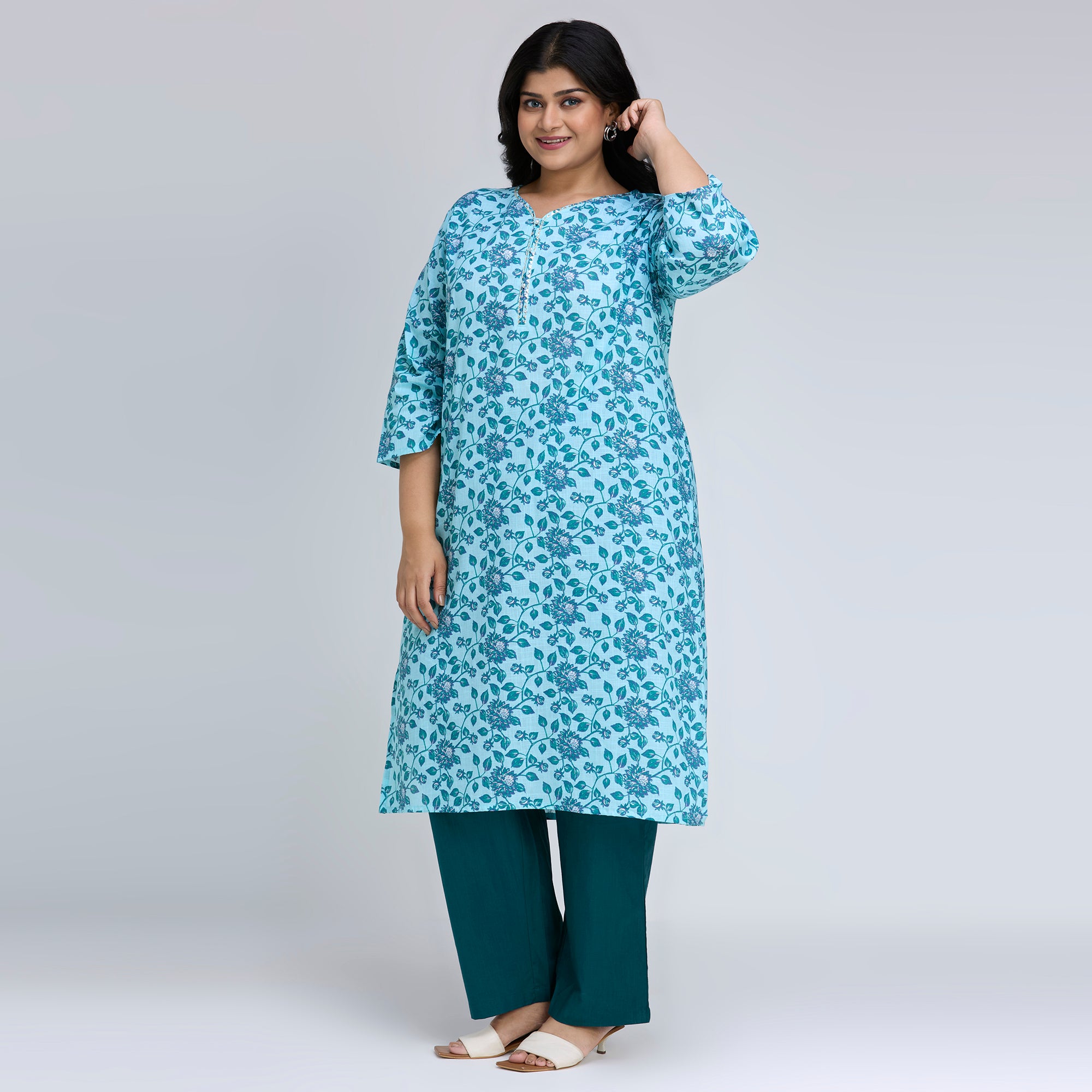 Plus Size Kurta | 2XL-8XL | 100% Cotton | Light Blue