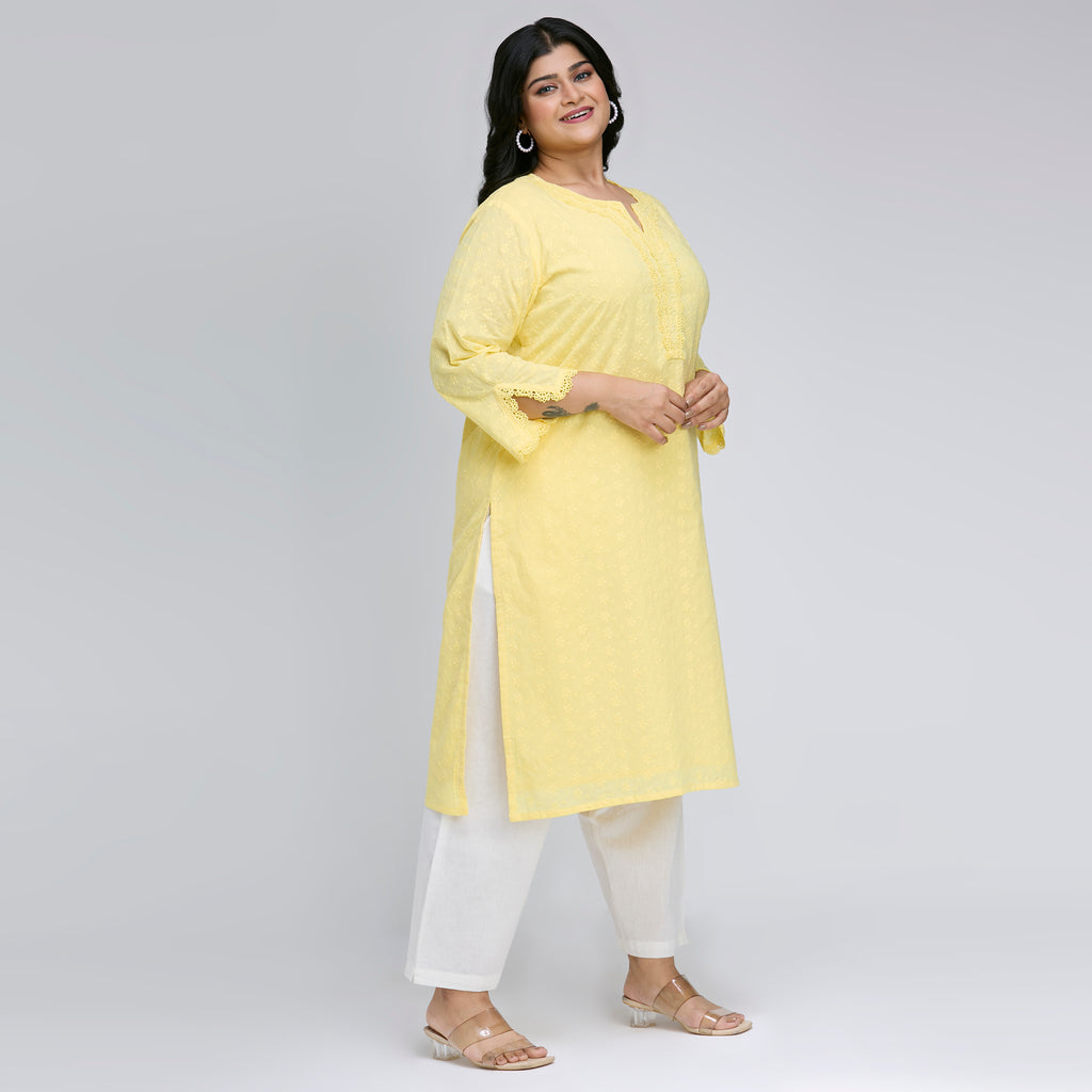 Plus Size Kurta | 2XL-8XL | 100% Cotton | Yellow