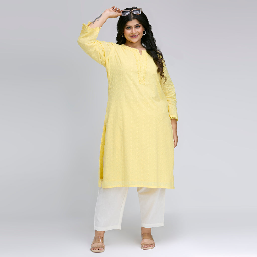 Plus Size Kurta | 2XL-8XL | 100% Cotton | Yellow