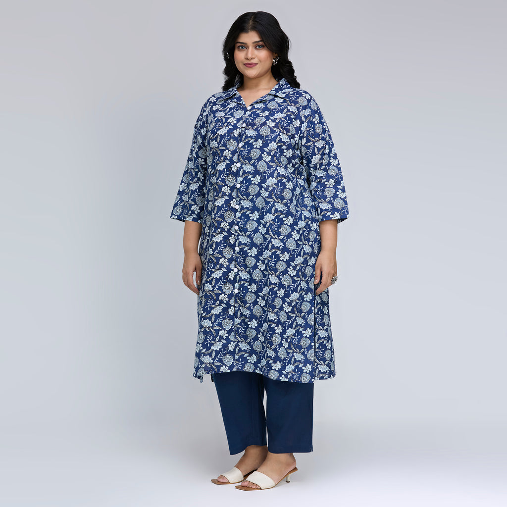 Plus Size Kurta | 2XL-8XL | 100% Cotton | Indigo