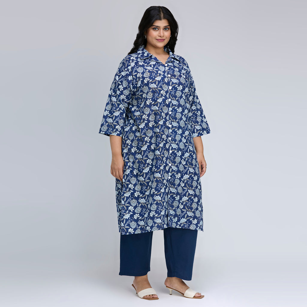Plus Size Kurta | 2XL-8XL | 100% Cotton | Indigo