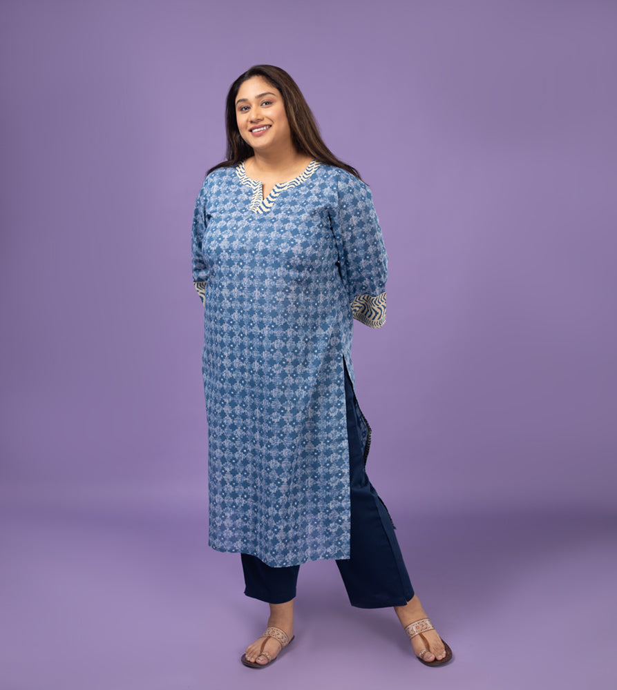 Plus Size Kurta | XL - 7XL | 100% Cotton | Blue