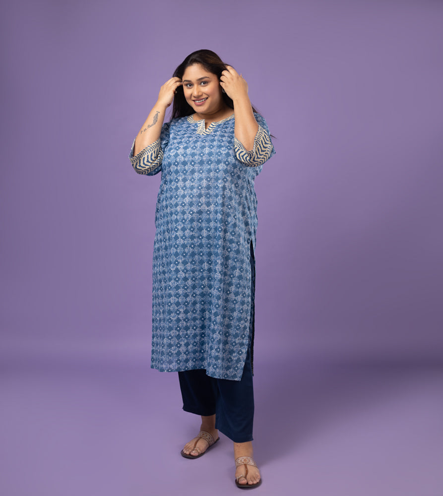 Plus Size Kurta | XL - 7XL | 100% Cotton | Blue