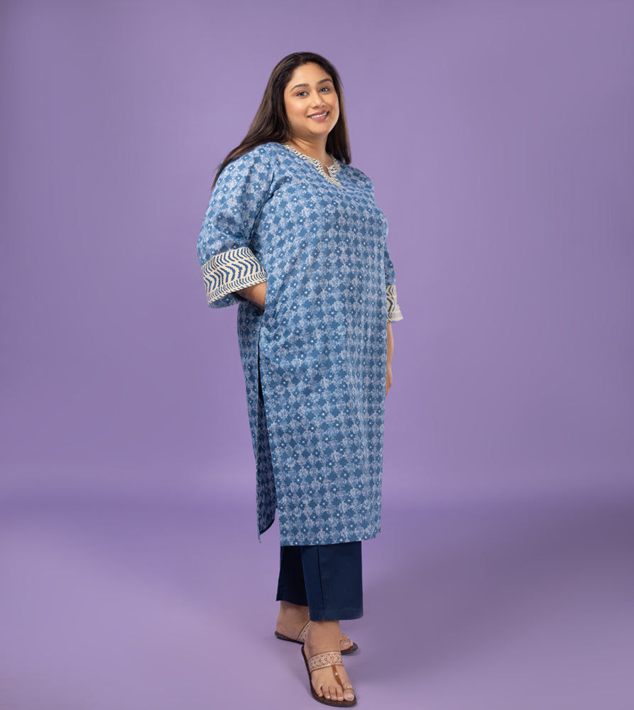 Plus Size Kurta | XL - 7XL | 100% Cotton | Blue