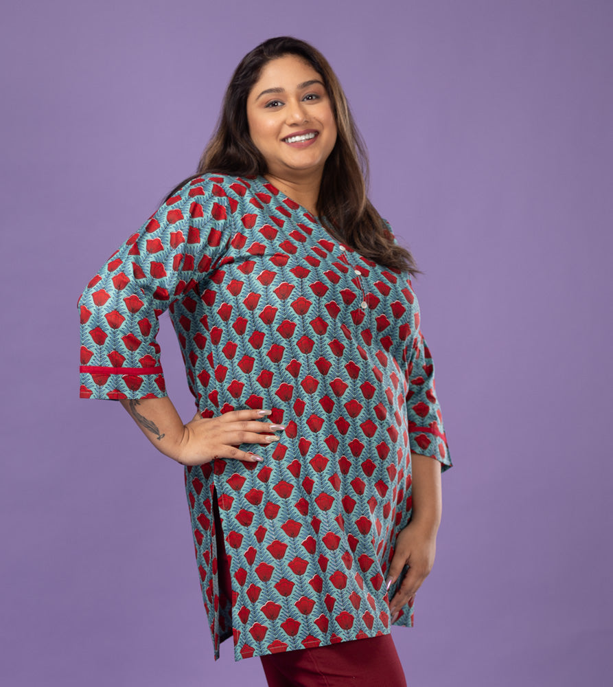 Plus Size Kurta | XL - 7XL | 100% Cotton | Blue