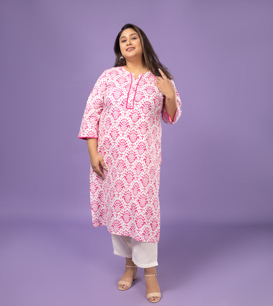 Plus Size Kurta | XL - 7XL | 100% Cotton | Pink