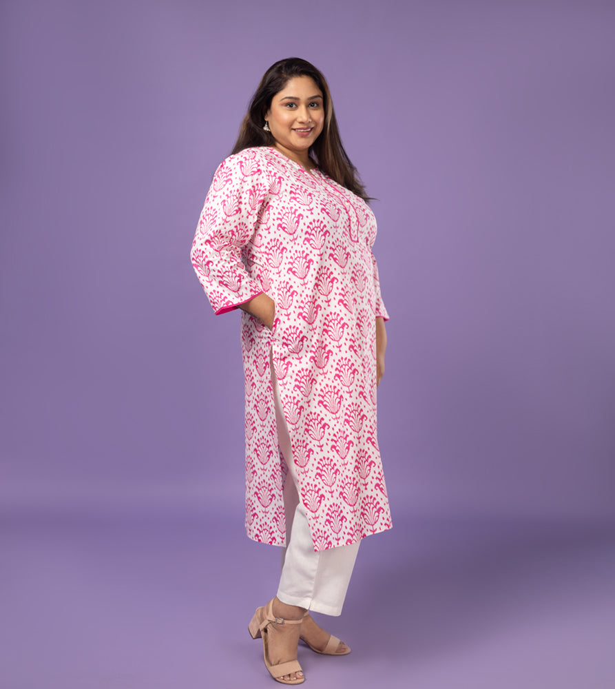 Plus Size Kurta | XL - 7XL | 100% Cotton | Pink