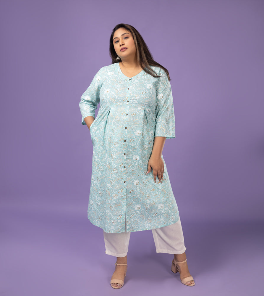 Plus Size Kurta | XL - 7XL | 100% Cotton | Blue