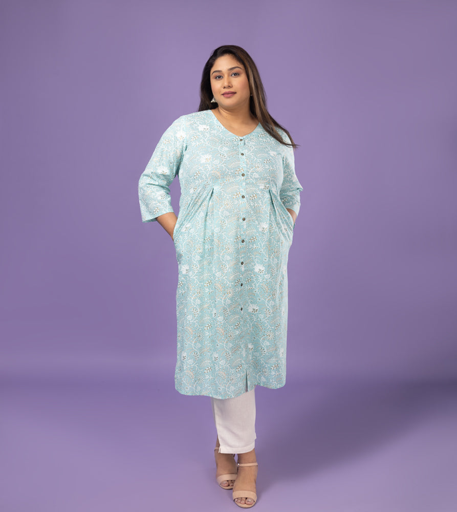 Plus Size Kurta | XL - 7XL | 100% Cotton | Blue