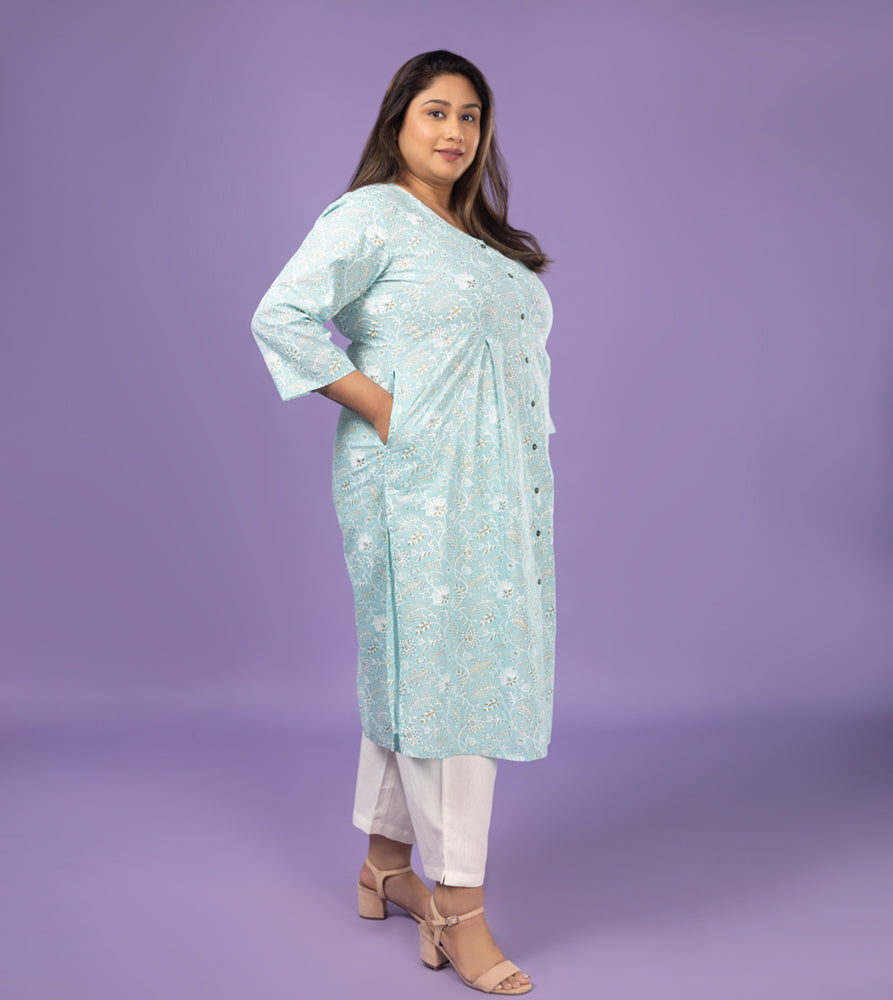 Plus Size Kurta | XL - 7XL | 100% Cotton | Blue