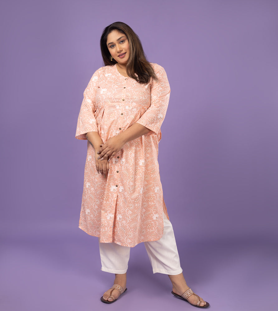 Plus Size Kurta | XL - 7XL | 100% Cotton | Peach