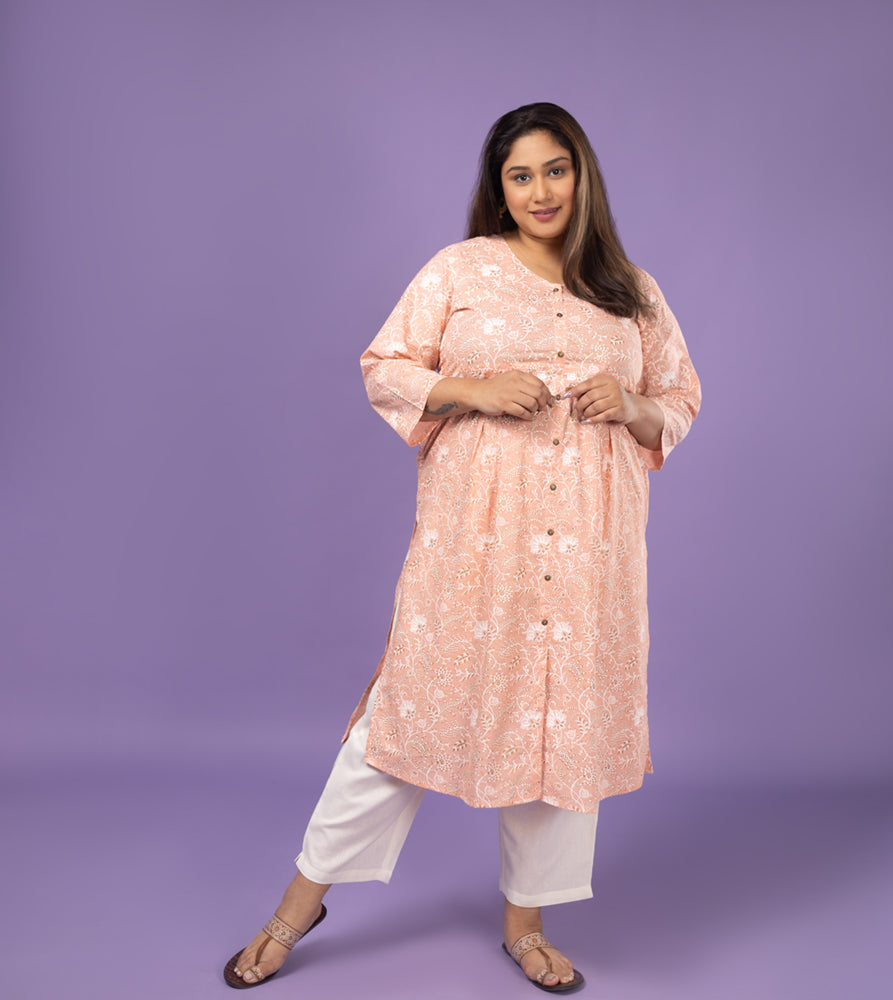 Plus Size Kurta | XL - 7XL | 100% Cotton | Peach