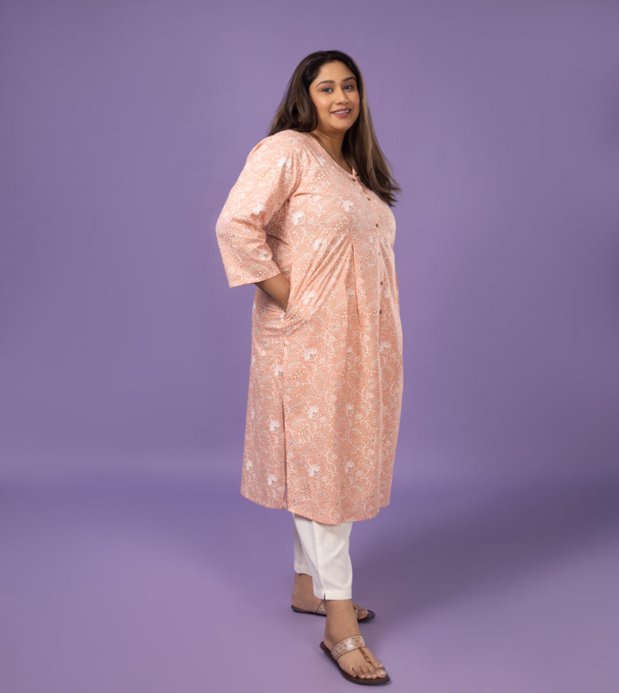 Plus Size Kurta | XL - 7XL | 100% Cotton | Peach