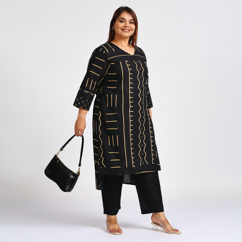 Plus Size Kurta | XL - 7XL | 100% Cotton | Black