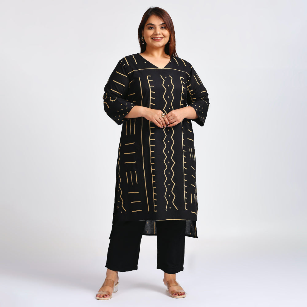 Plus Size Kurta | XL - 7XL | 100% Cotton | Black