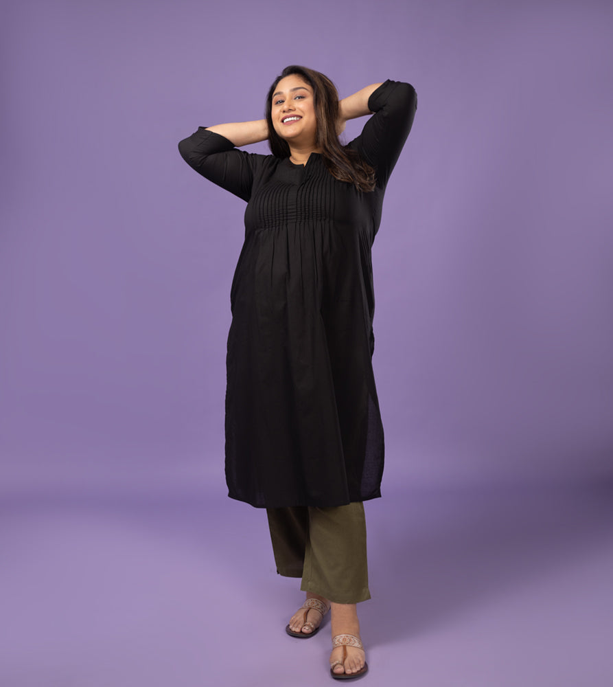 Plus Size Kurta | XL - 7XL | 100% Cotton | Black