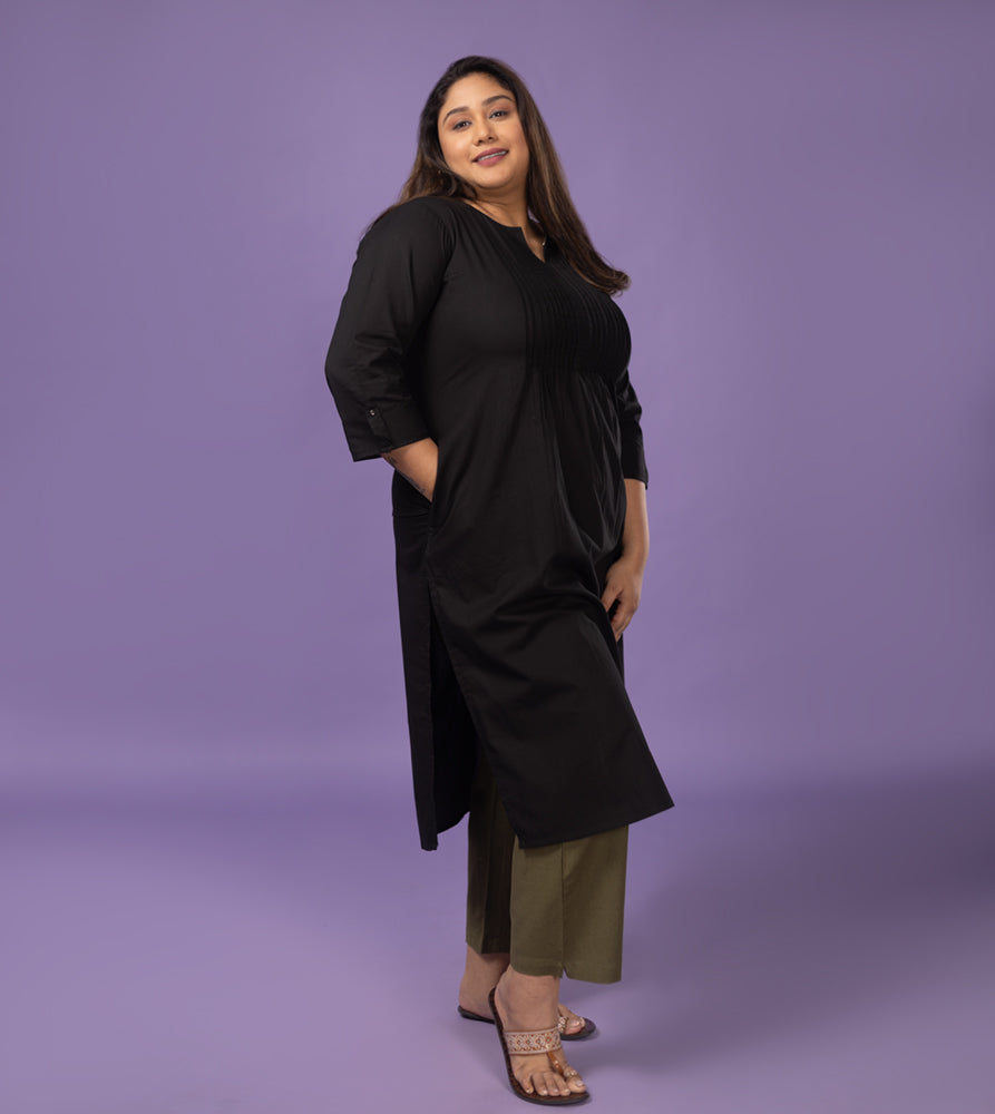 Plus Size Kurta | XL - 7XL | 100% Cotton | Black