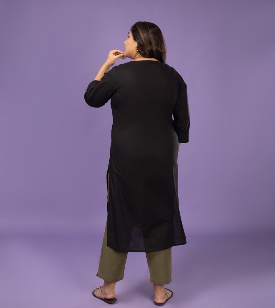 Plus Size Kurta | XL - 7XL | 100% Cotton | Black