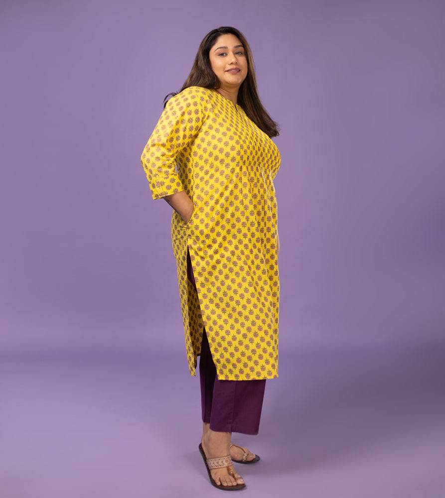 Plus Size Kurta | XL - 7XL | 100% Cotton | Yellow