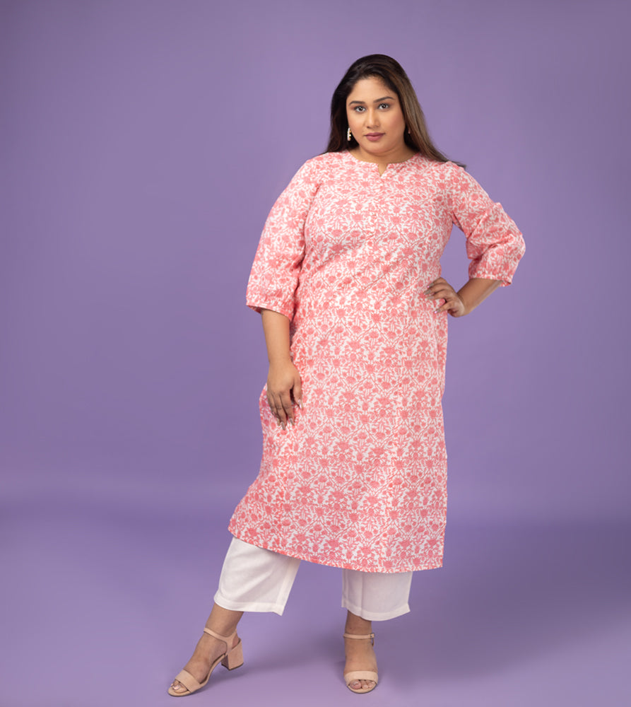 Plus Size Kurta | XL - 7XL | 100% Cotton | Bright Pink