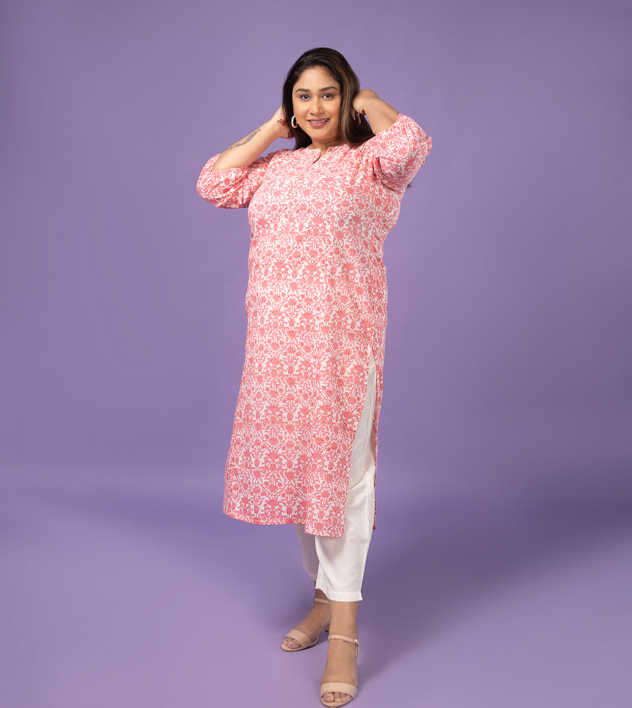 Plus Size Kurta | XL - 7XL | 100% Cotton | Bright Pink