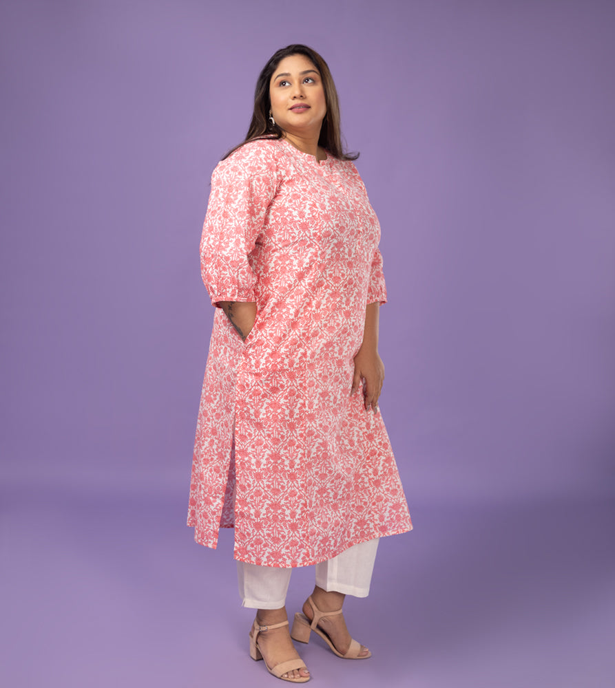 Plus Size Kurta | XL - 7XL | 100% Cotton | Bright Pink