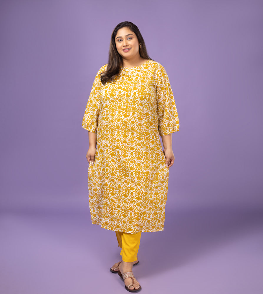 Plus Size Kurta | XL - 7XL | 100% Cotton | Mustard Yellow