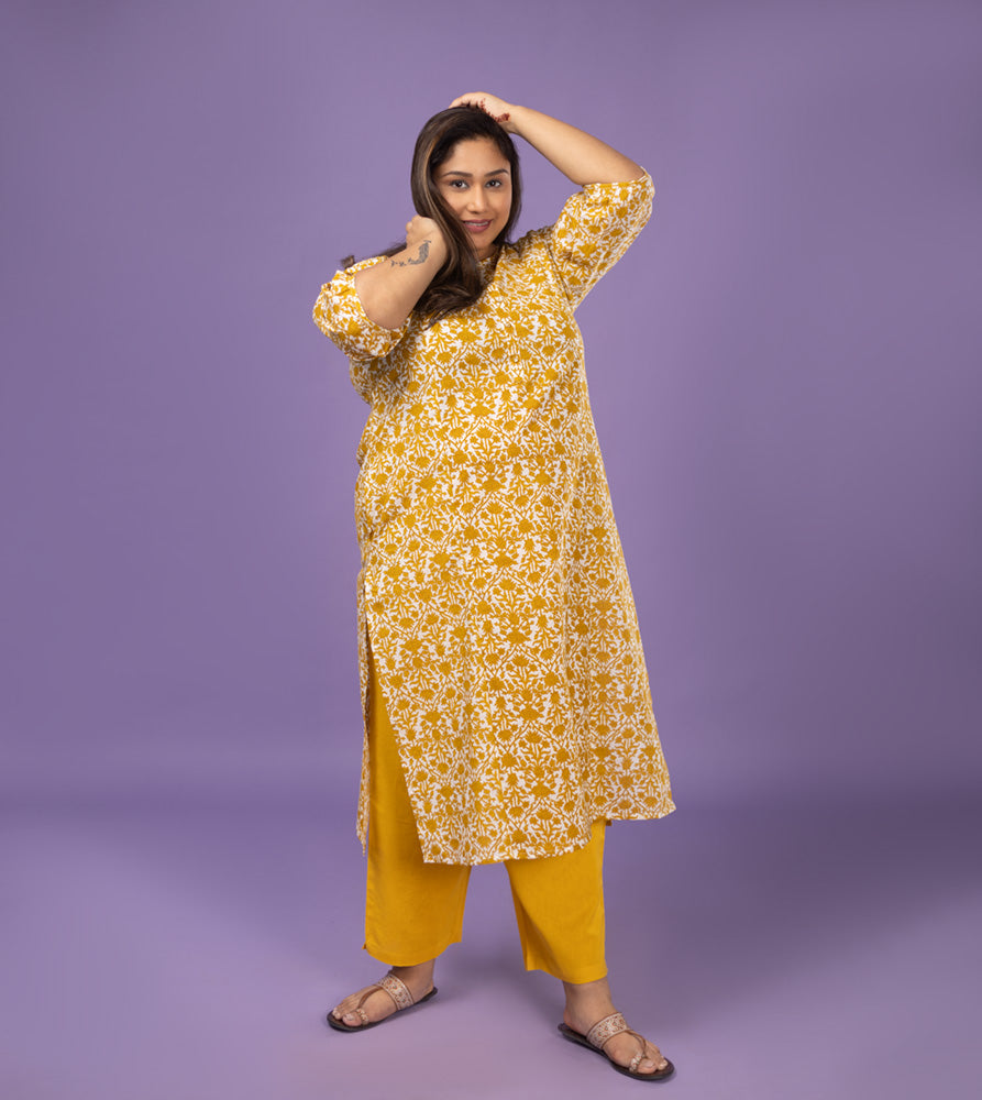 Plus Size Kurta | XL - 7XL | 100% Cotton | Mustard Yellow