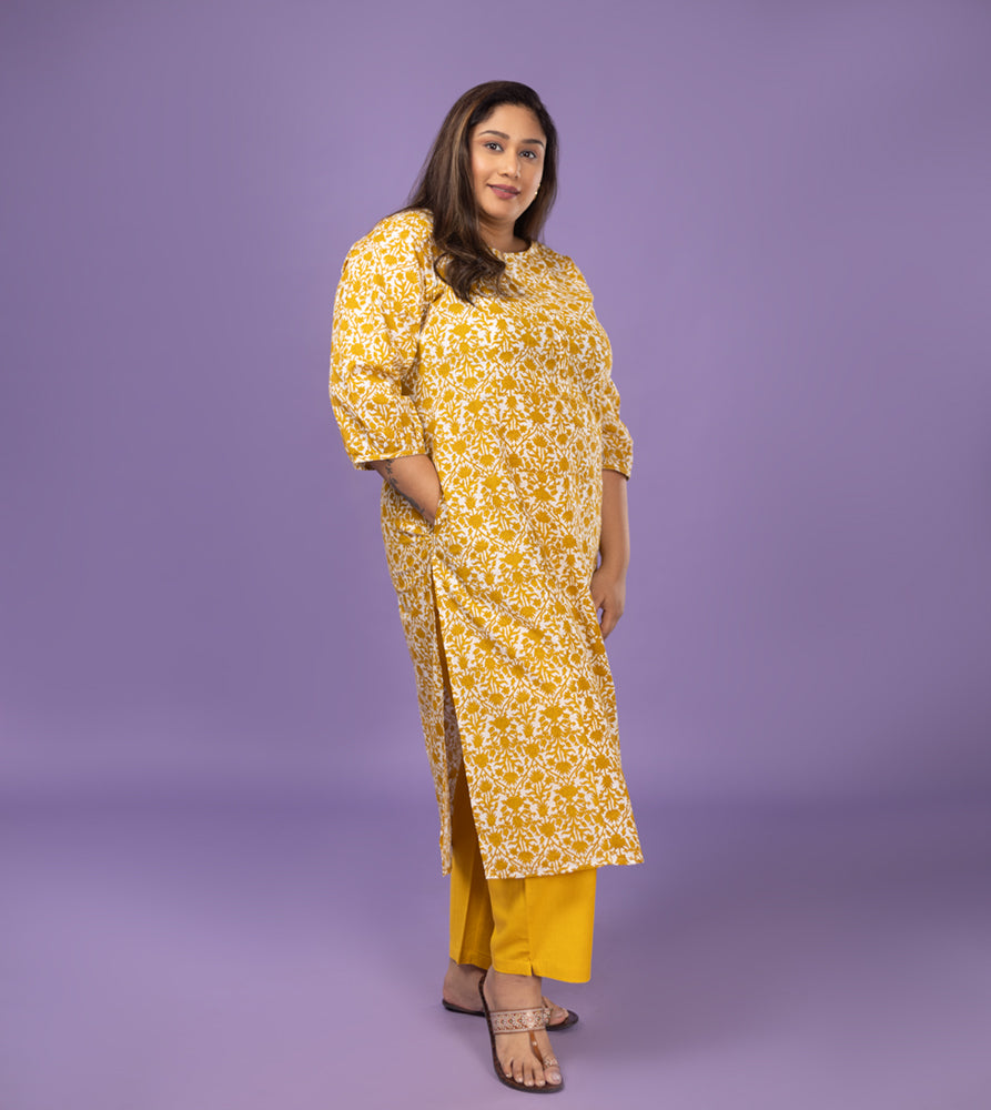 Plus Size Kurta | XL - 7XL | 100% Cotton | Mustard Yellow