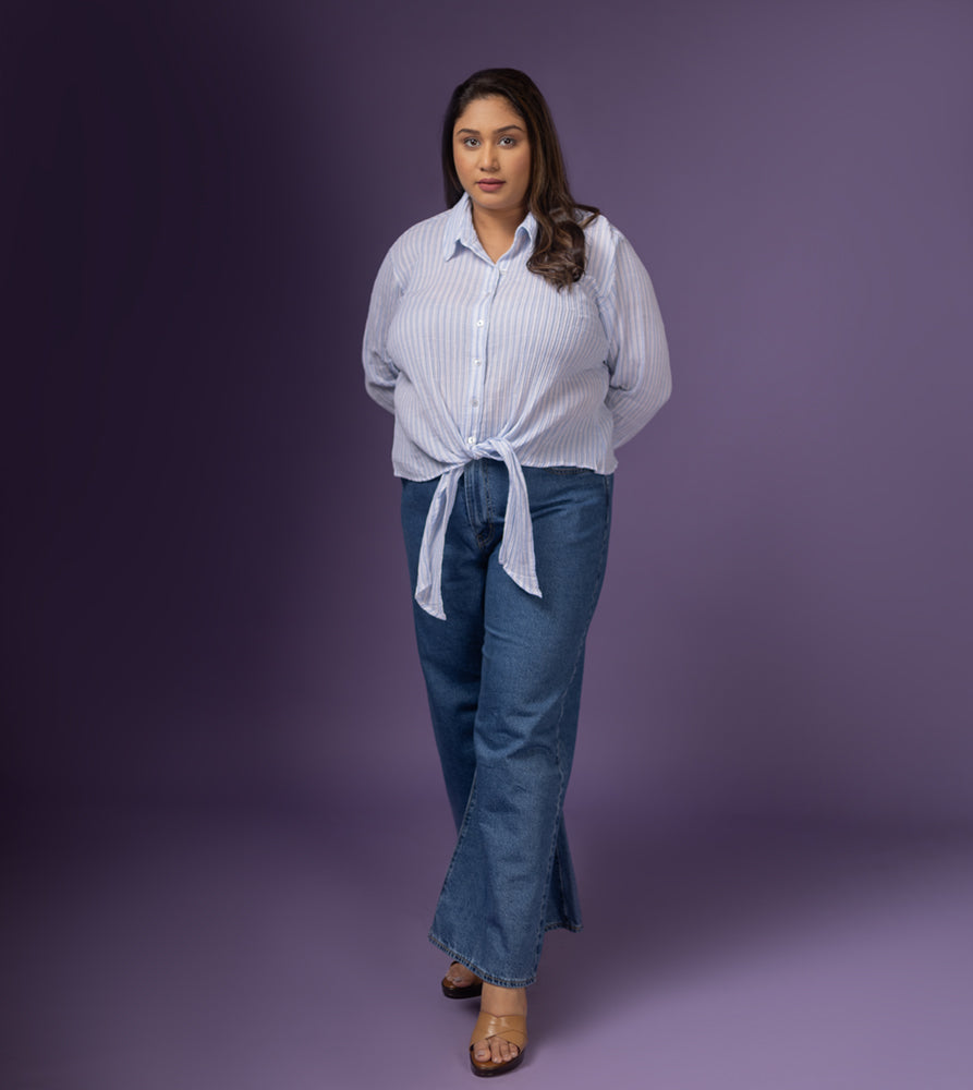 Plus Size Crop Shirt | XL - 7XL | 100% Cotton | Light Blue
