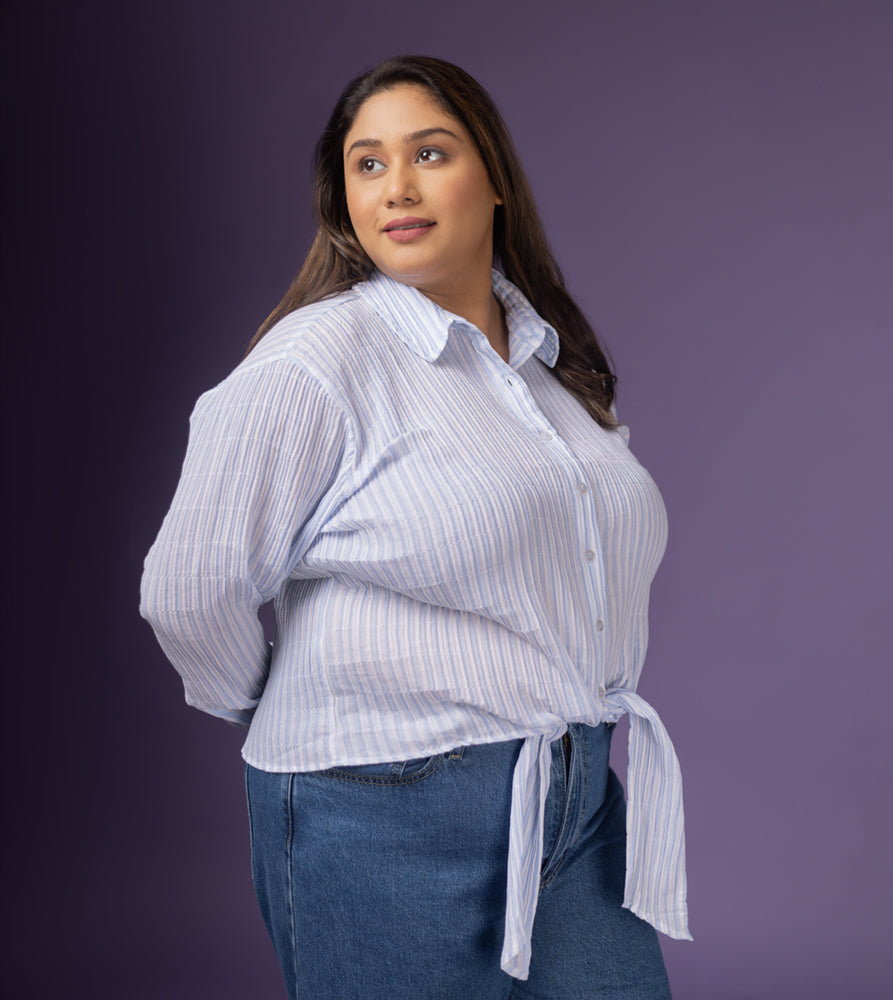 Plus Size Crop Shirt | XL - 7XL | 100% Cotton | Light Blue