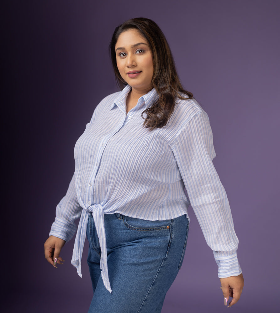 Plus Size Crop Shirt | XL - 7XL | 100% Cotton | Light Blue