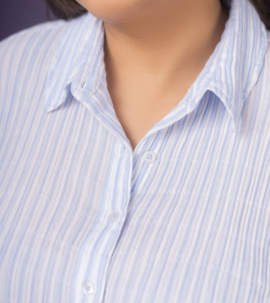 Plus Size Crop Shirt | XL - 7XL | 100% Cotton | Light Blue