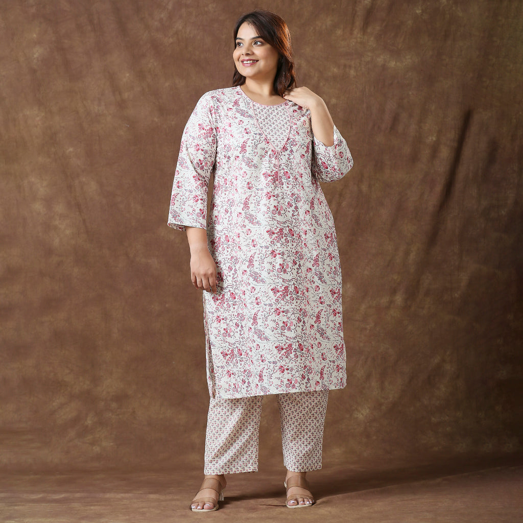Plus Size Co-Ord Set | 2XL - 8XL | 100% Cotton | Print | White