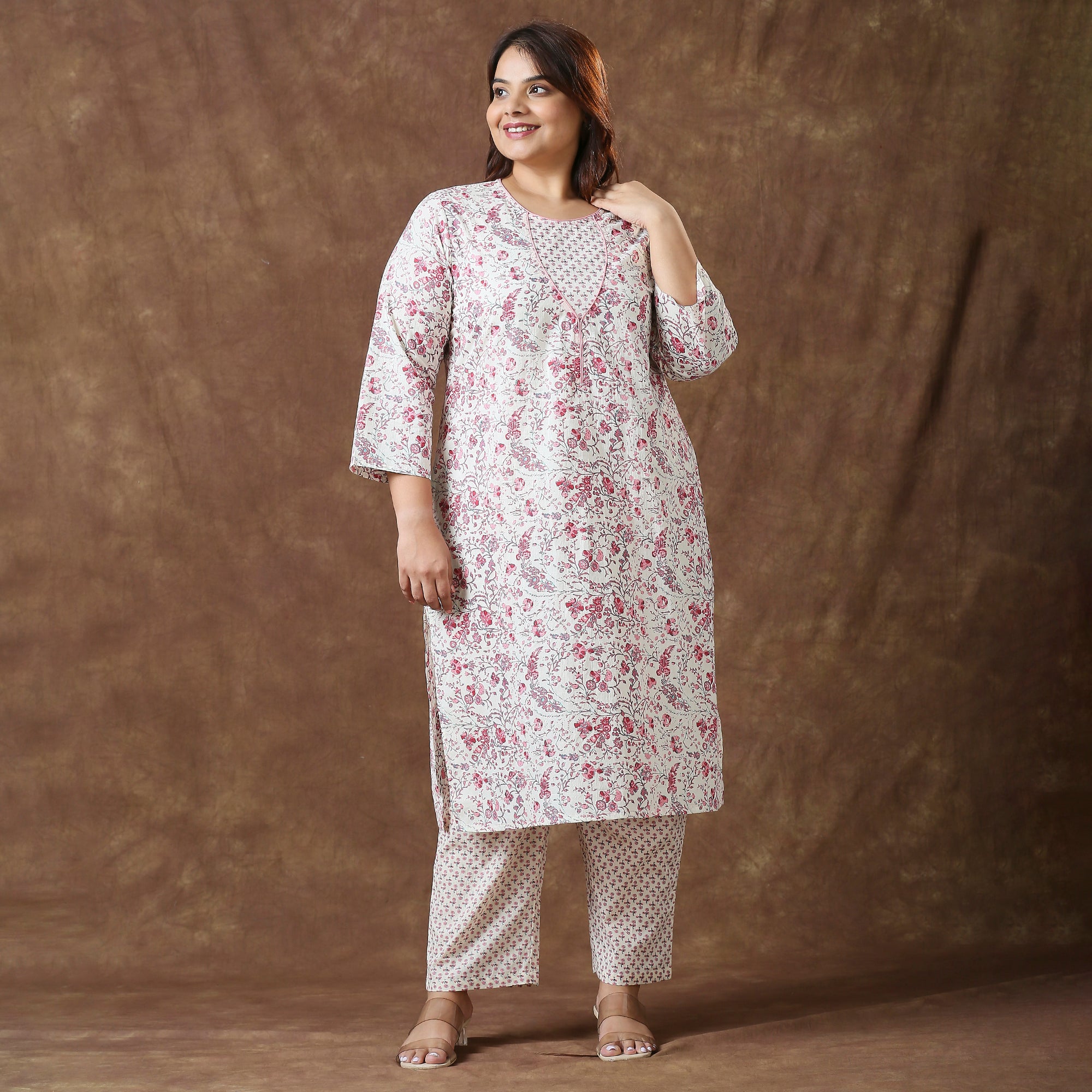 Plus Size Co-Ord Set | 2XL - 8XL | 100% Cotton | Print | White