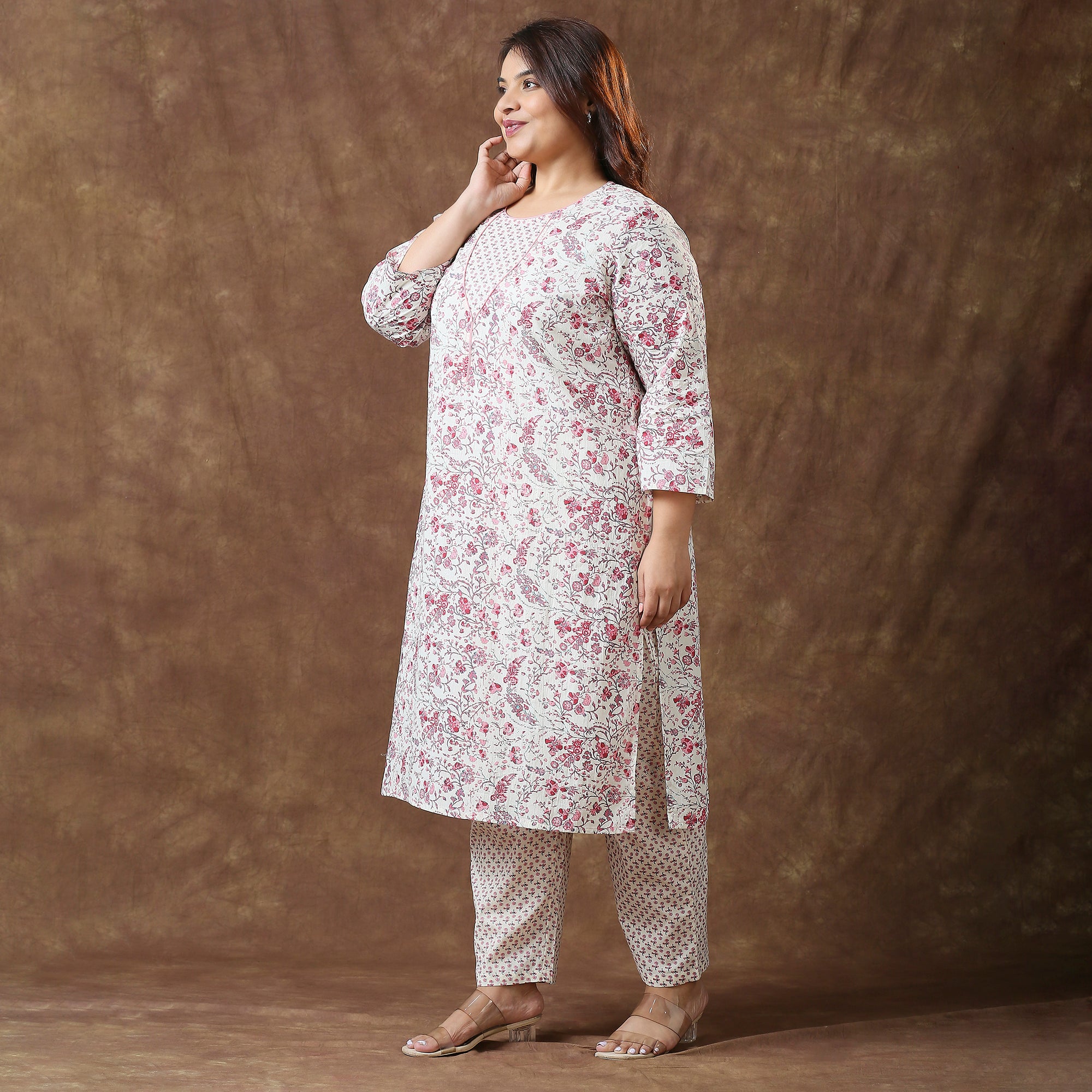Plus Size Co-Ord Set | 2XL - 8XL | 100% Cotton | Print | White