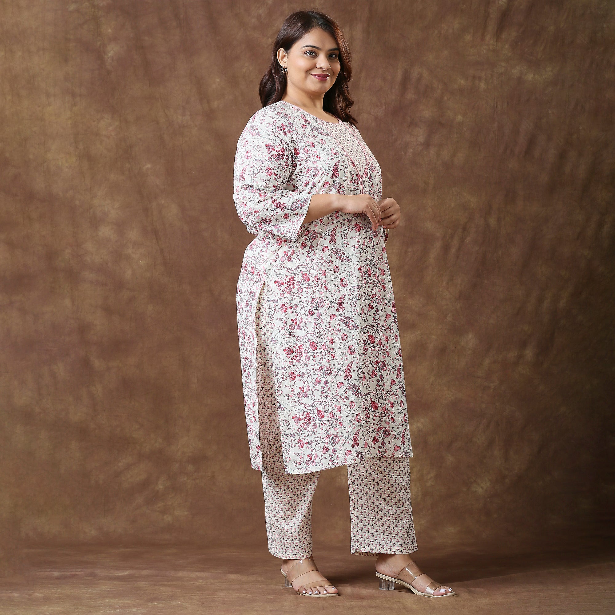 Plus Size Co-Ord Set | 2XL - 8XL | 100% Cotton | Print | White