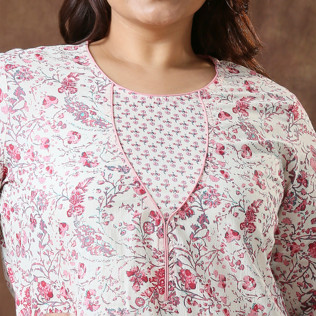 Plus Size Co-Ord Set | 2XL - 8XL | 100% Cotton | Print | White