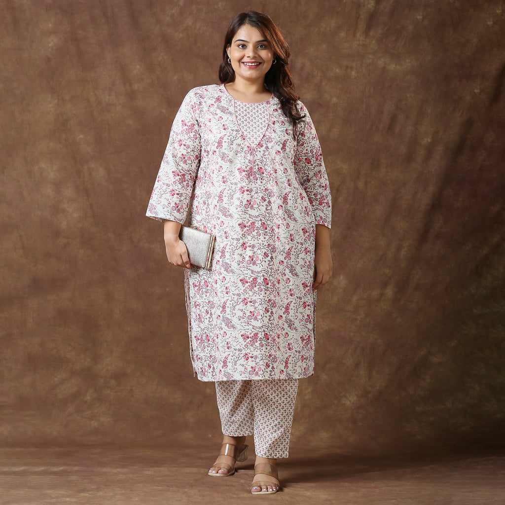 Plus Size Co-Ord Set | 2XL - 8XL | 100% Cotton | Print | White