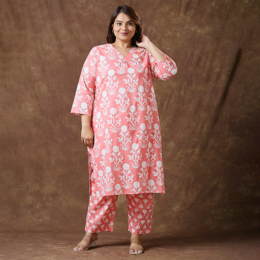 Plus Size Co-Ord Set | 2XL - 8XL | 100% Cotton | Coral