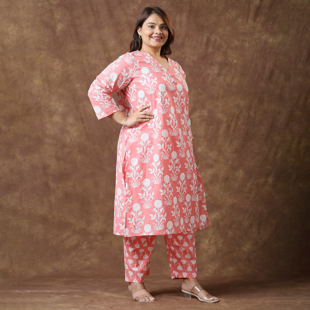 Plus Size Co-Ord Set | 2XL - 8XL | 100% Cotton | Coral