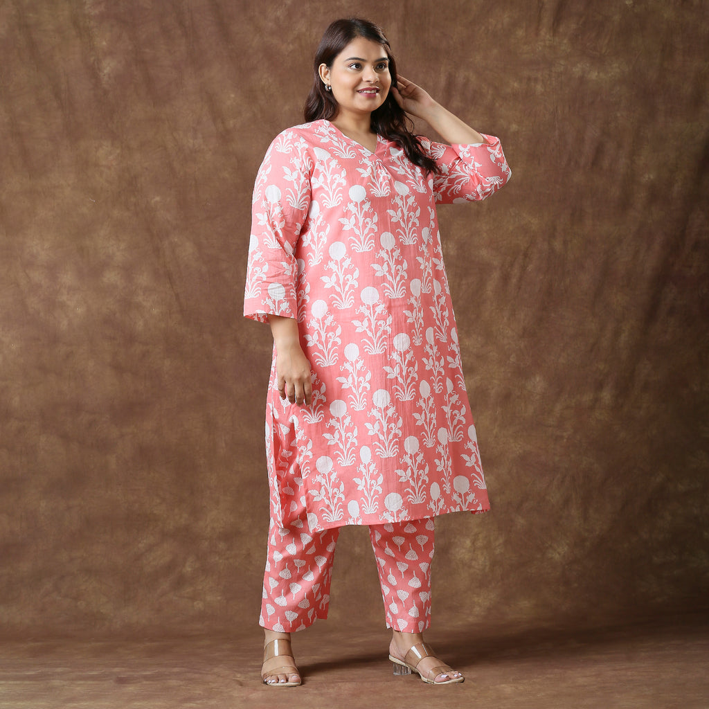 Plus Size Co-Ord Set | 2XL - 8XL | 100% Cotton | Coral