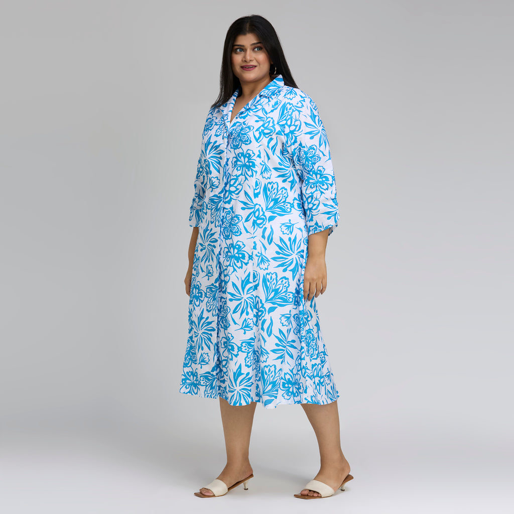 Plus Size Dress | 2XL-8XL | 100% Cotton | Blue